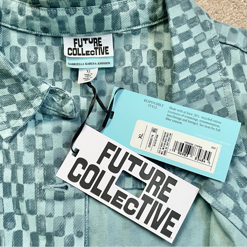 New Future Collective Checkered Print Denim Shirt & Pants Set Blue Size XL / 14 - Picture 10 of 16